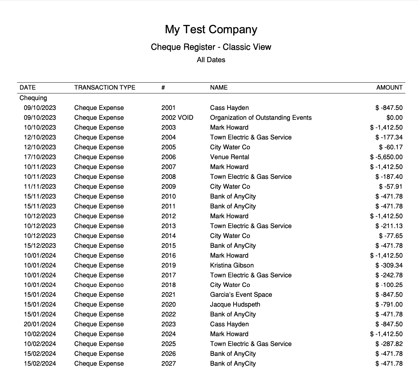 Cheque Register - Classic View