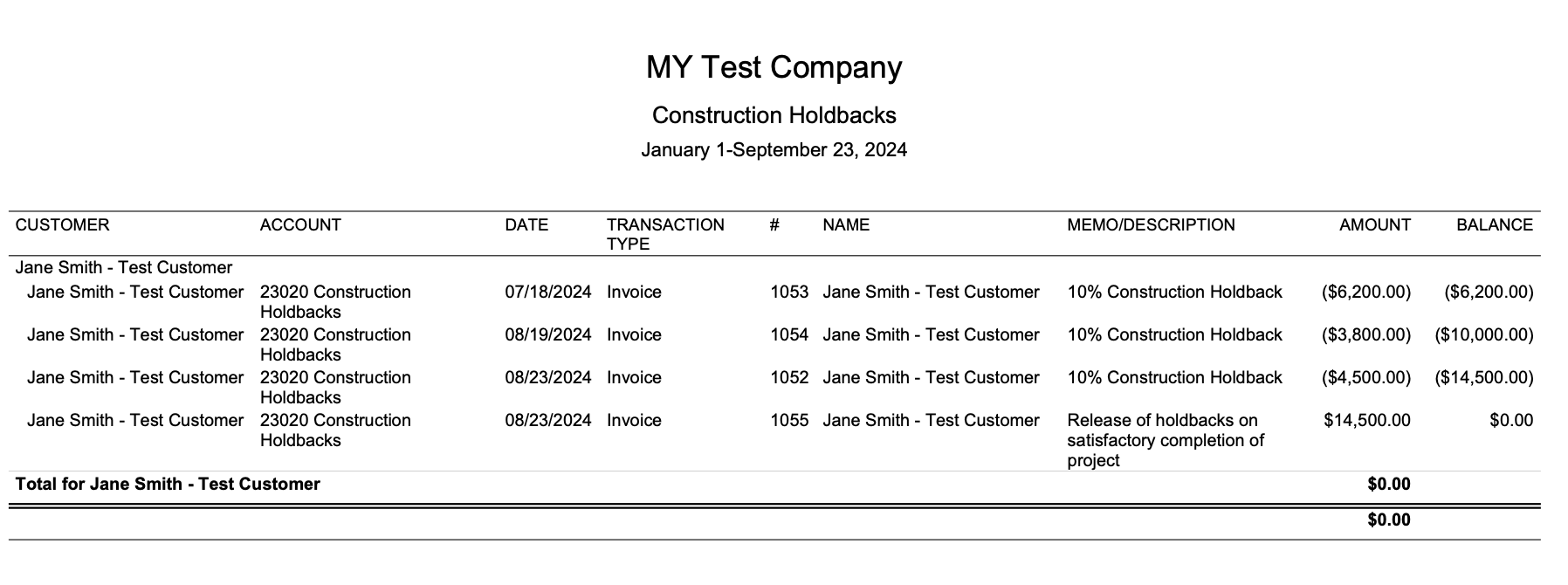 QBO Construction Holdback Report