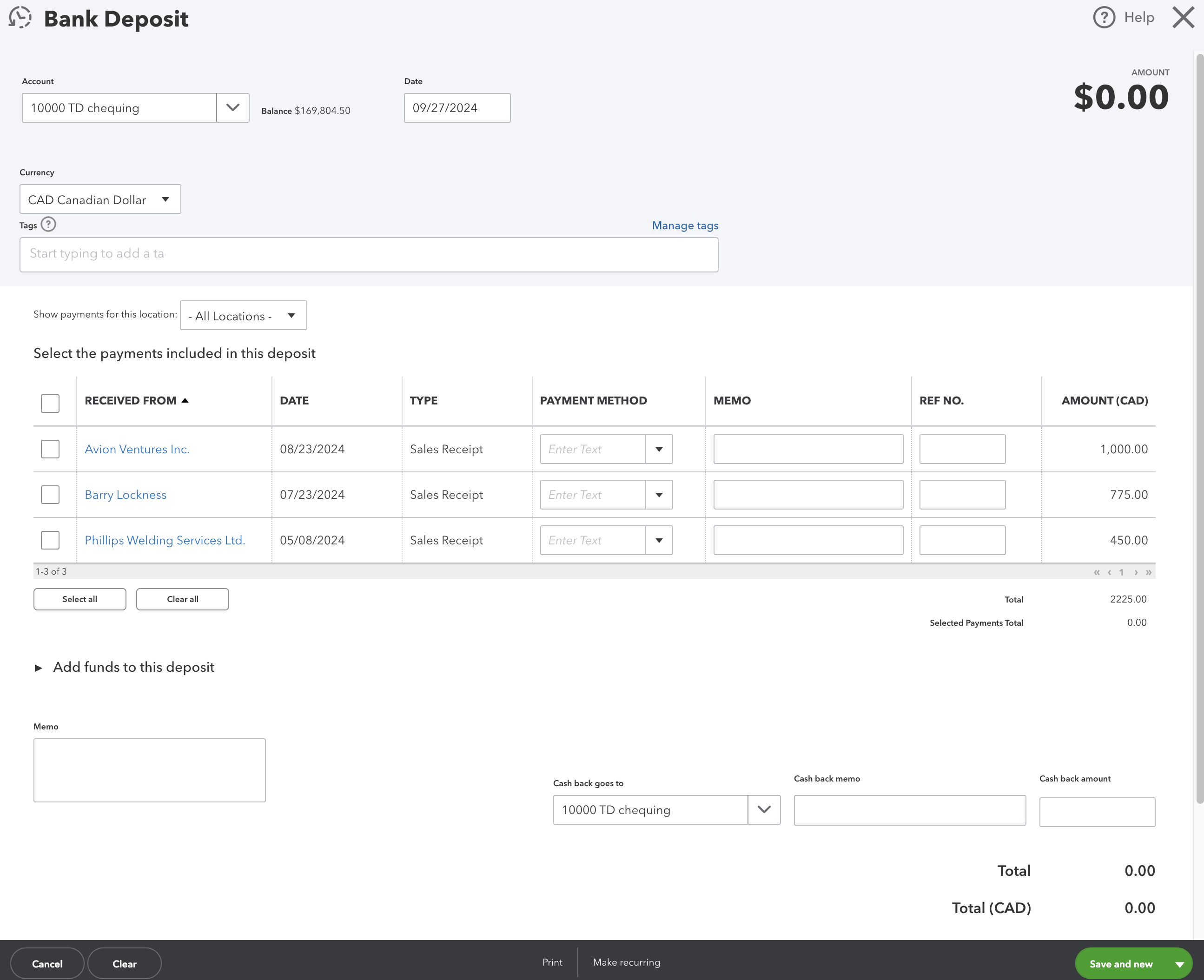 QBO Make a Bank Deposit