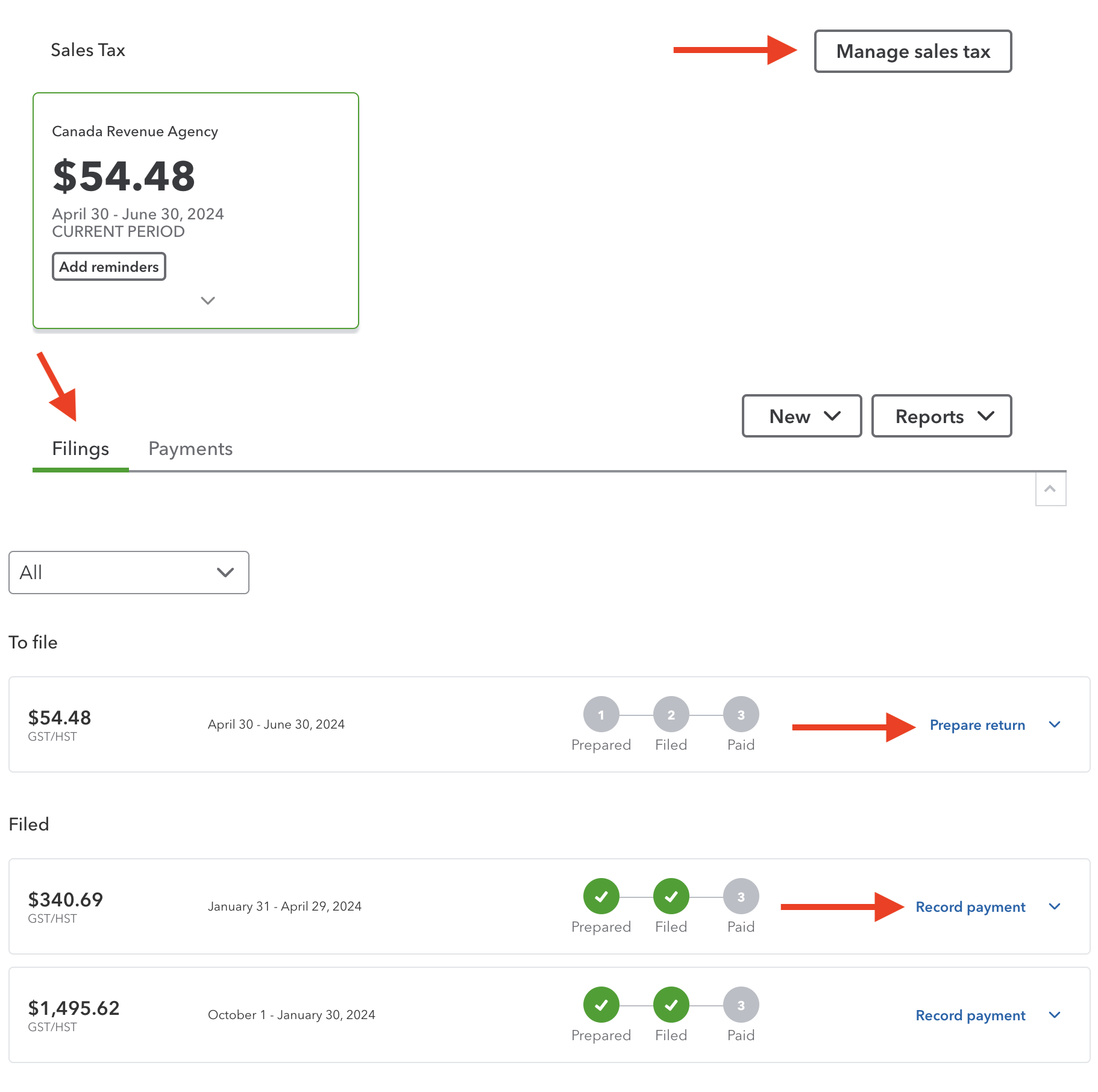 QBO File a sales tax report