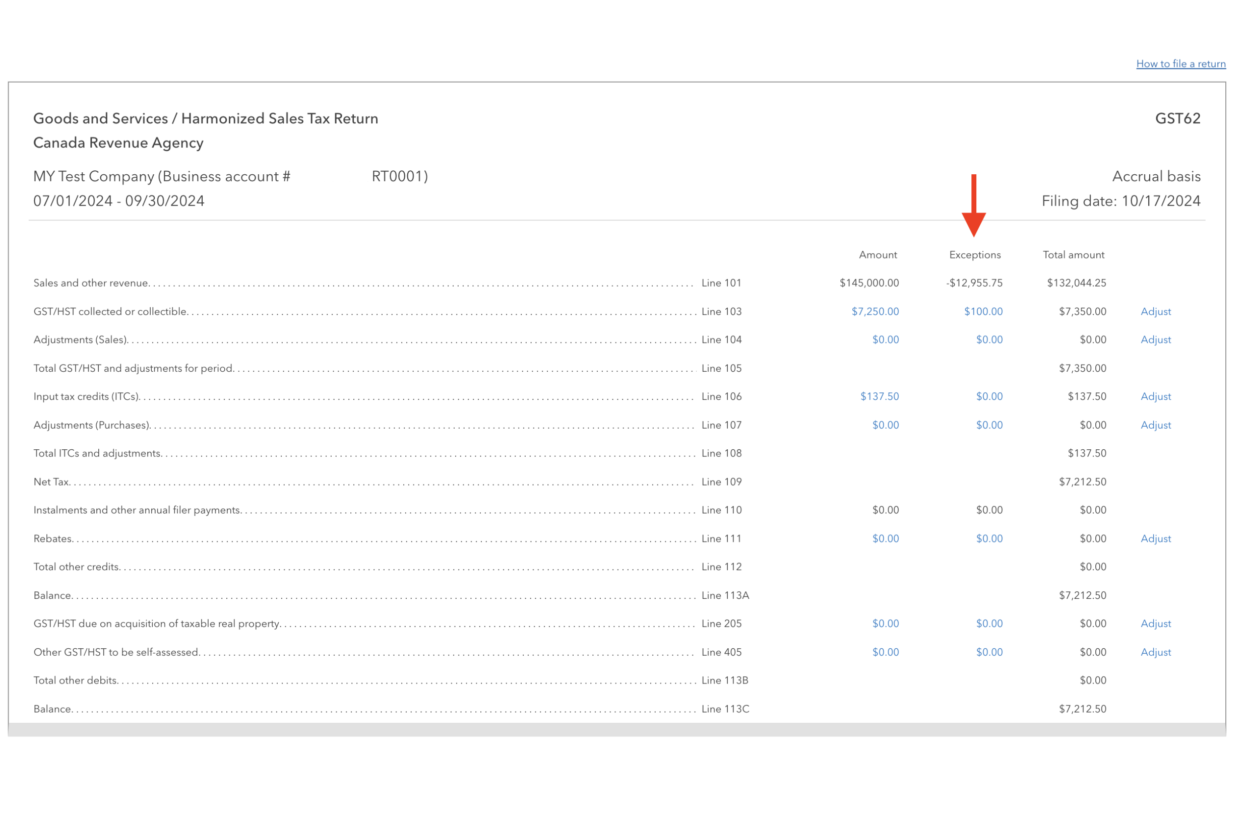 QBO Sales Tax Report Exceptions Column