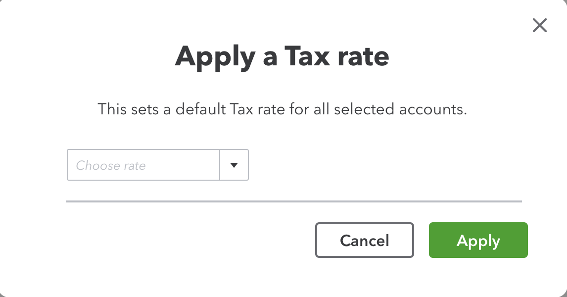 QBO COA setup default sales tax codes