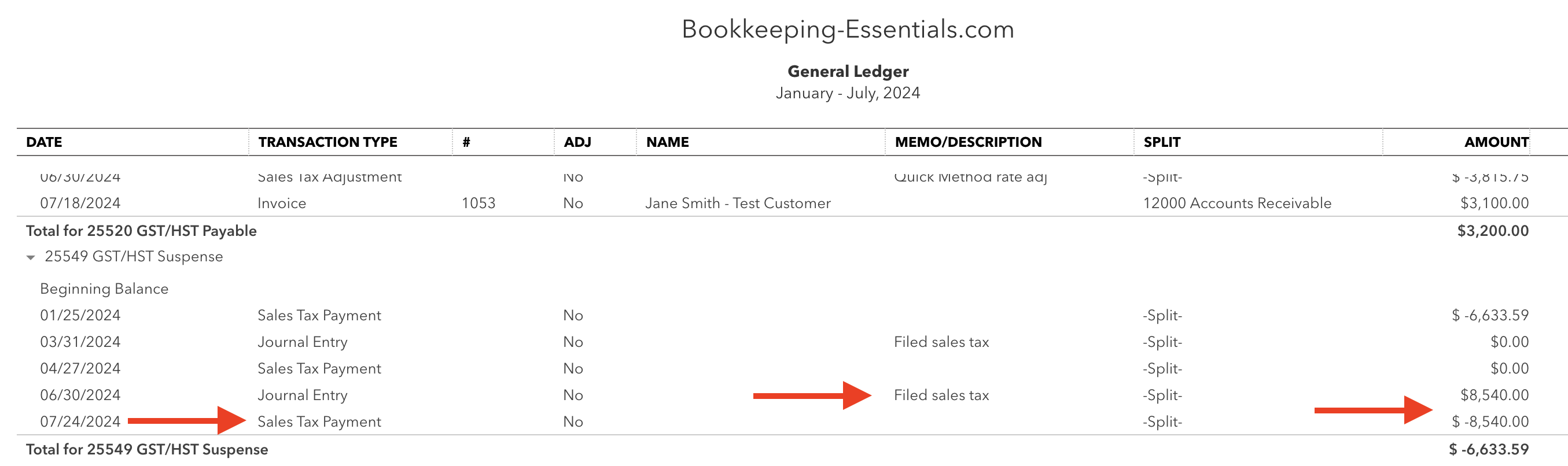 QBO GST Suspense account after sales tax payment