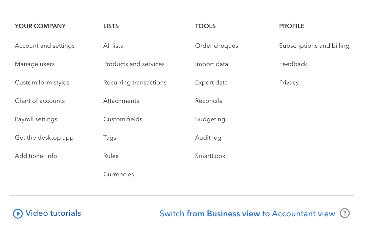 QBO settings menu