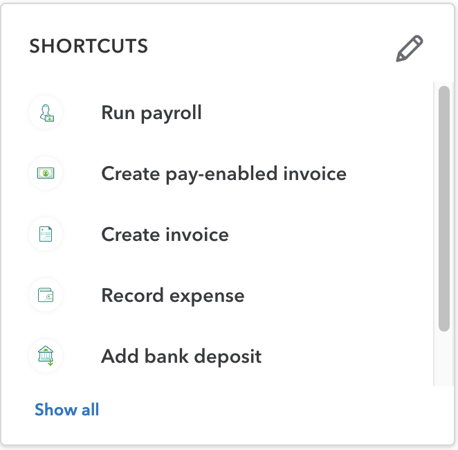 Dashboards - Shortcuts