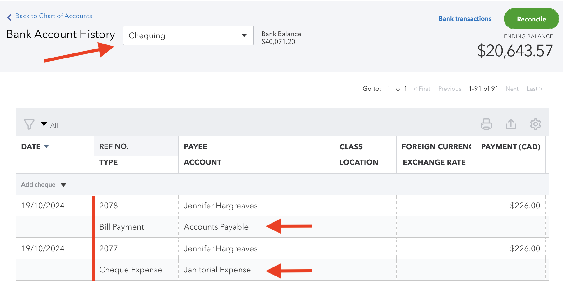 QBO Bank register shows the supplier has been overpaid