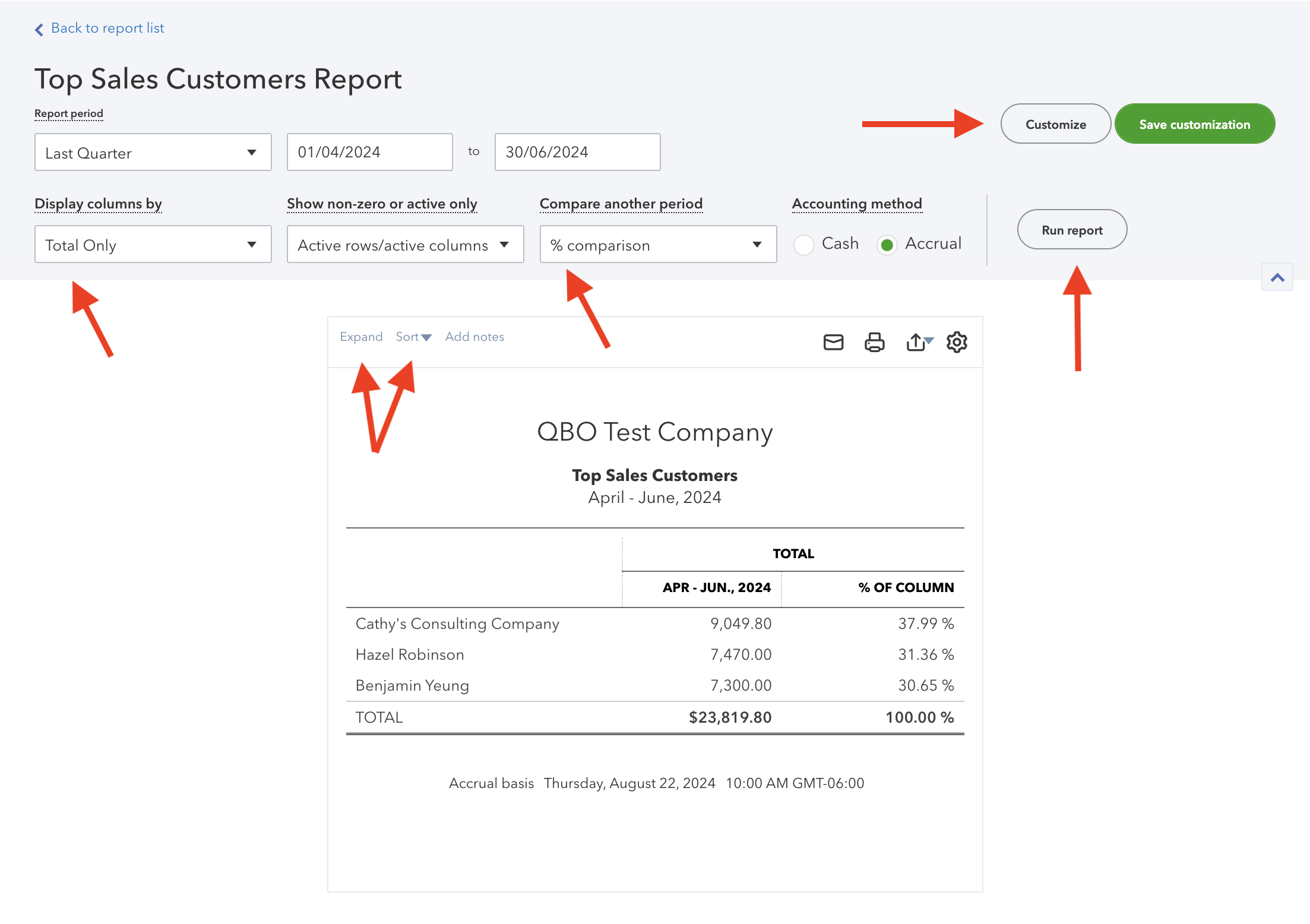 QBO Top Customers Report Setup